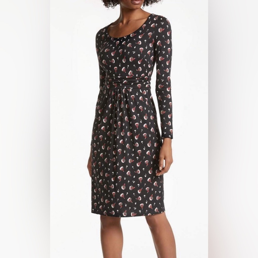 Boden Women's Mabel Jersey Dress Long Sleeve Waistband Poppy Print Size 12 Midi